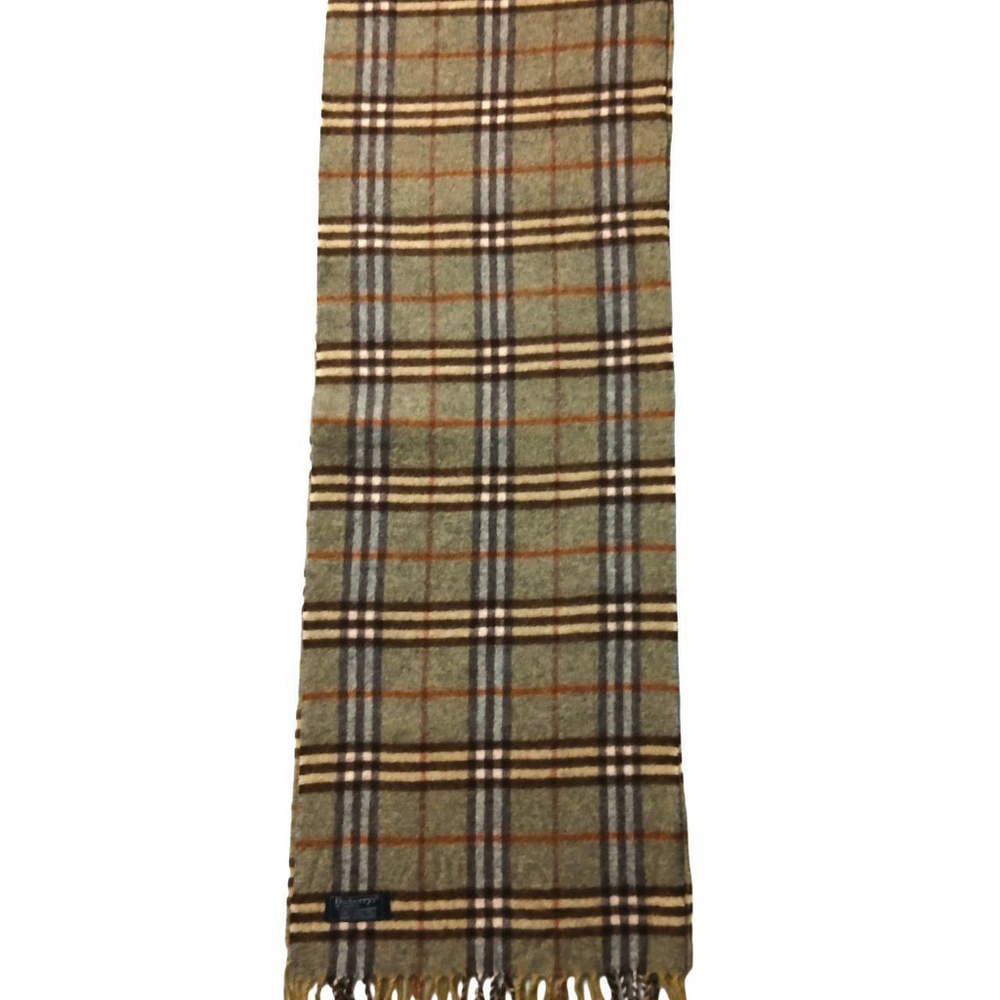 Burberry Vintage Green Brown Plaid Luxury Cashmere Winter Scarf Scarves